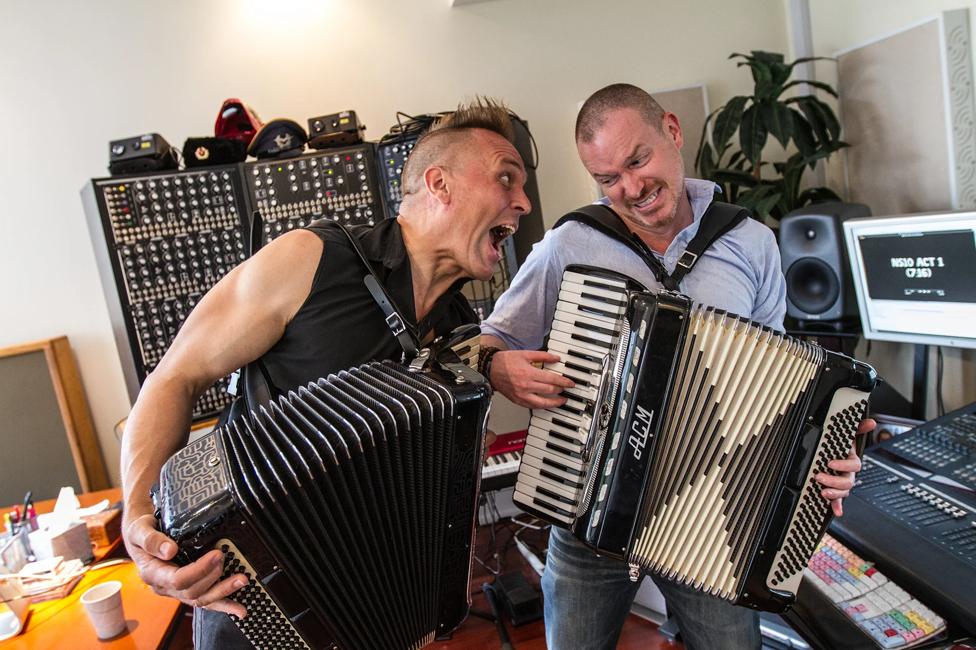 Recording some dub reggae punk accordion with Jon Robb and Goldblade.