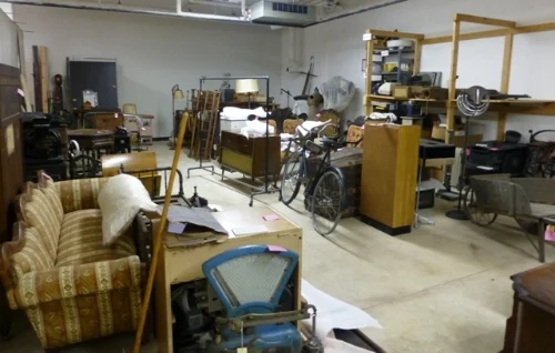 The storage area at the old location. Big items are on their way out.