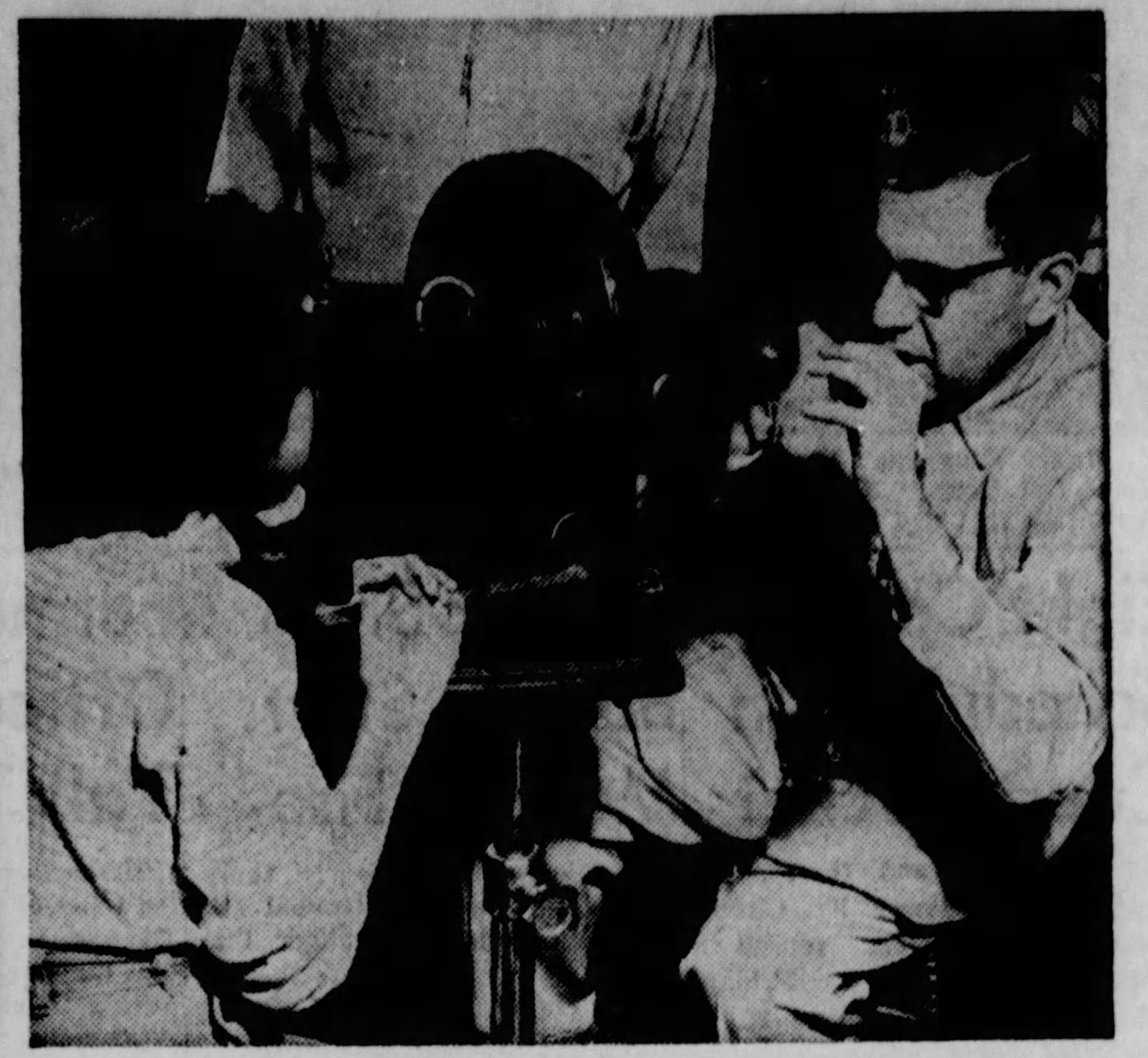 La Crosse Tribune clipping from March 10, 1955 showing Dr. Vaslow measuring the curvature of the eyes of Cynthia Whitewater for astimatism 