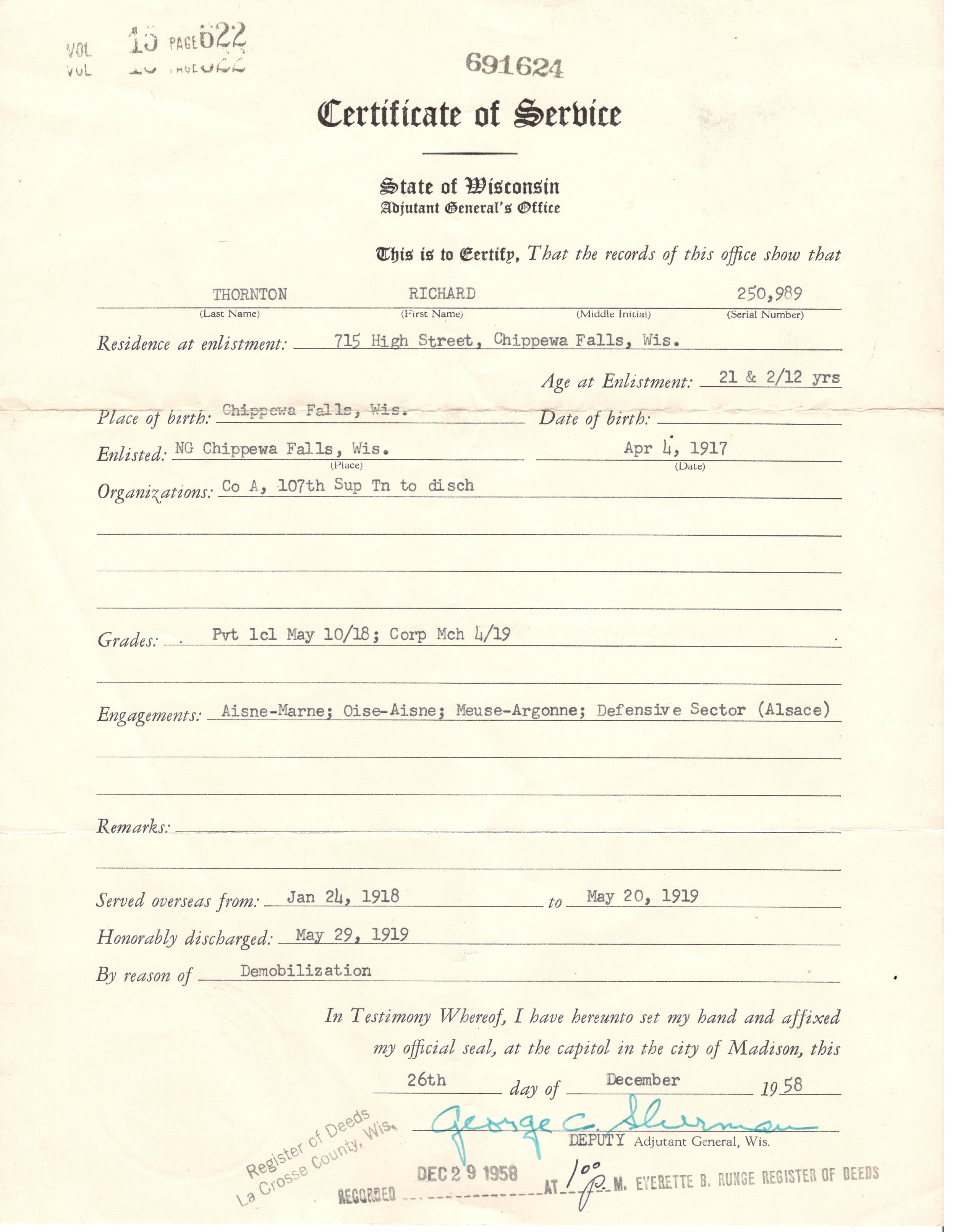 Richard's Certificate of Service. 