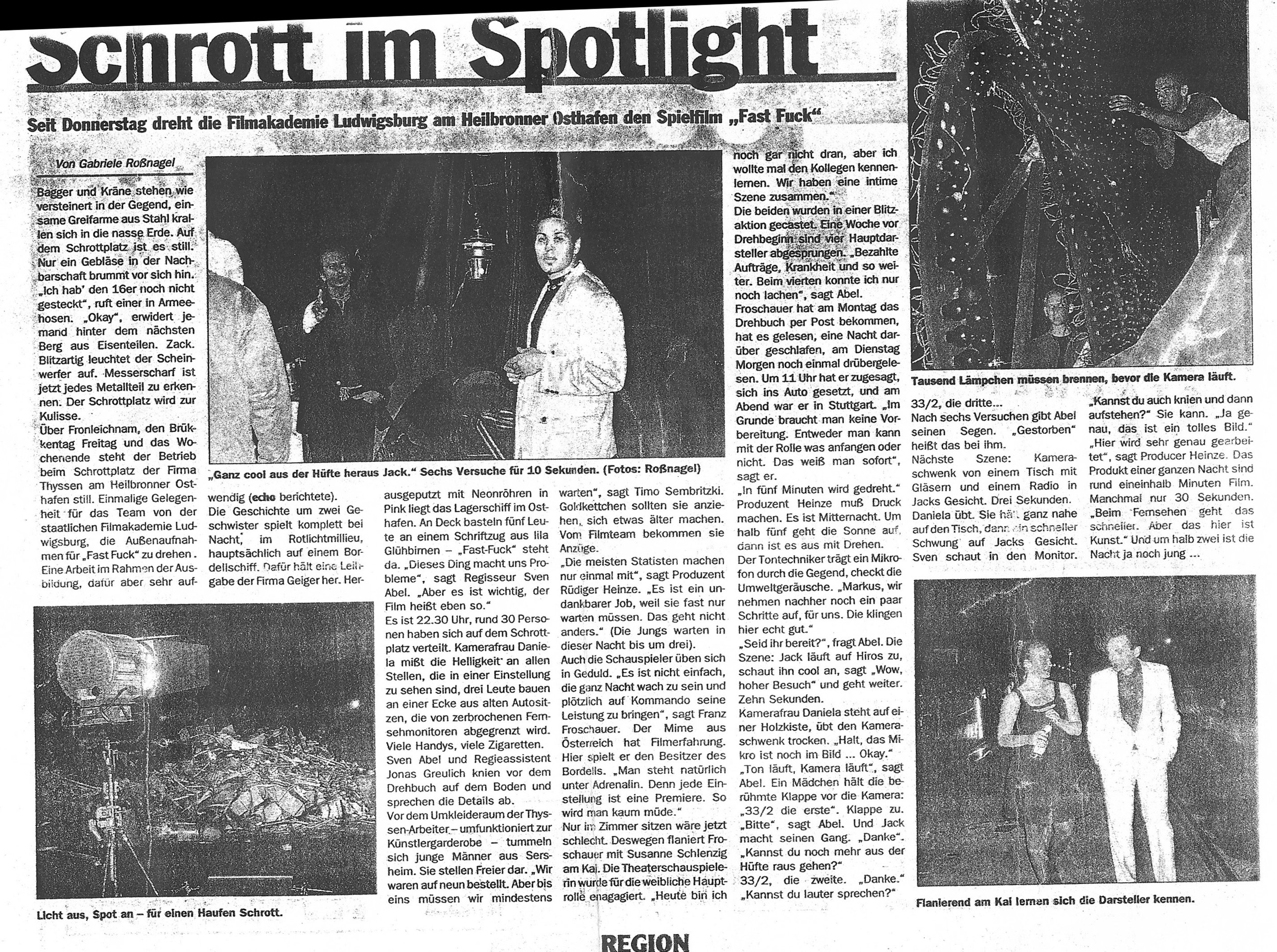 Film shoot - newspaper article
