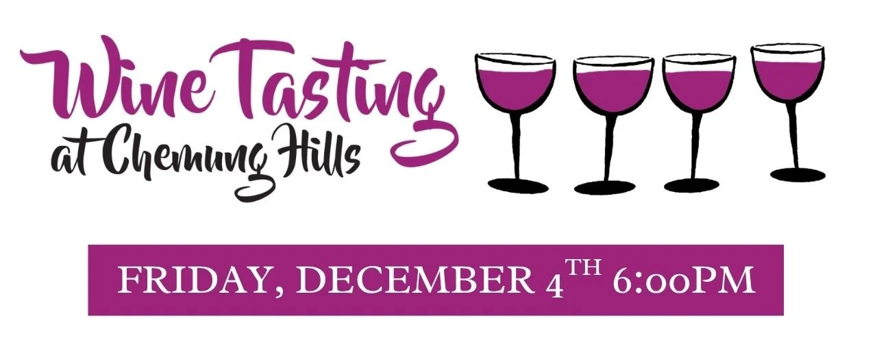 A graphic promoting the Wine Tasting event featuring four wine glasses.