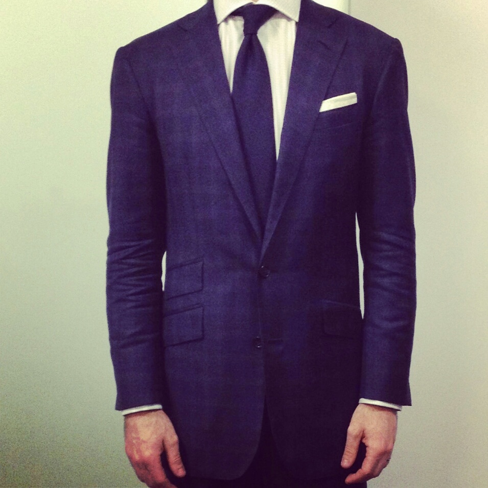 Loro Piana Super 150's Dark Navy check
