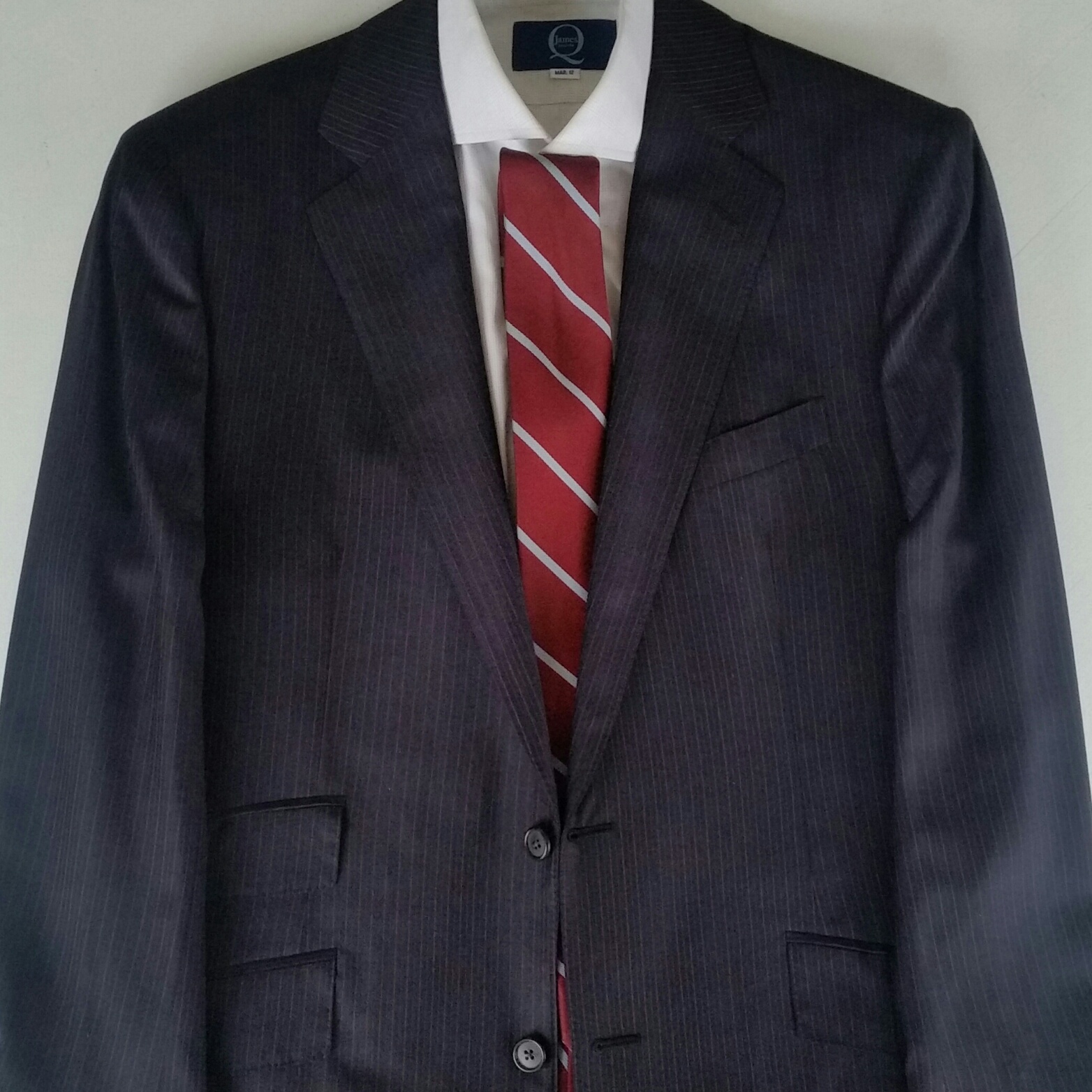 Loro Piana Super 160's Navy suit with subtle Red & Pink stripes