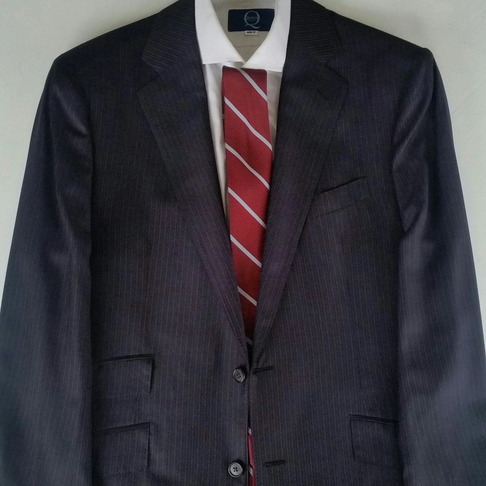 Loro Piana Super 160's Navy suit with subtle Red & Pink stripes