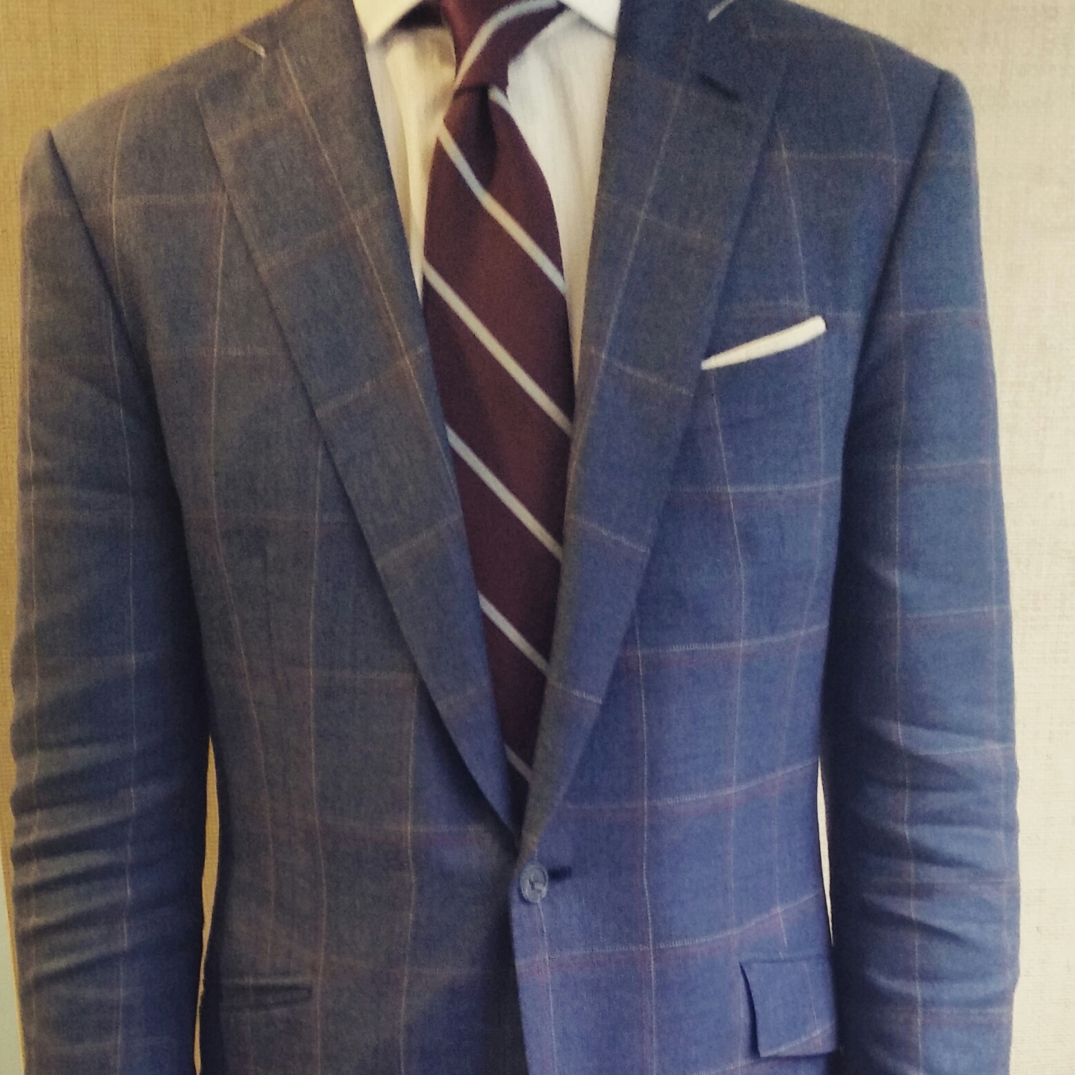 Medium blue windowpane jacket, Dormeuil wool
