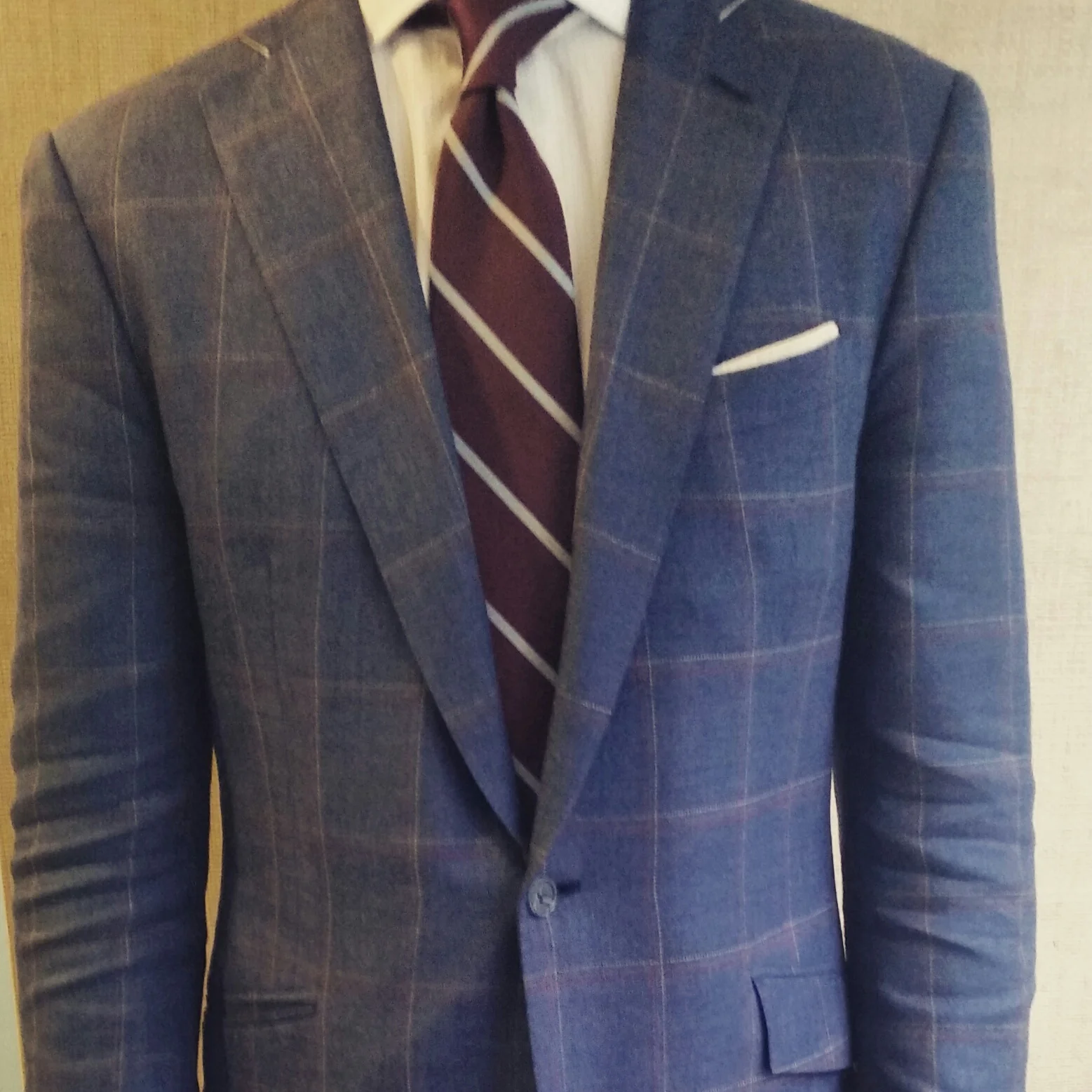 Medium blue windowpane jacket, Dormeuil wool