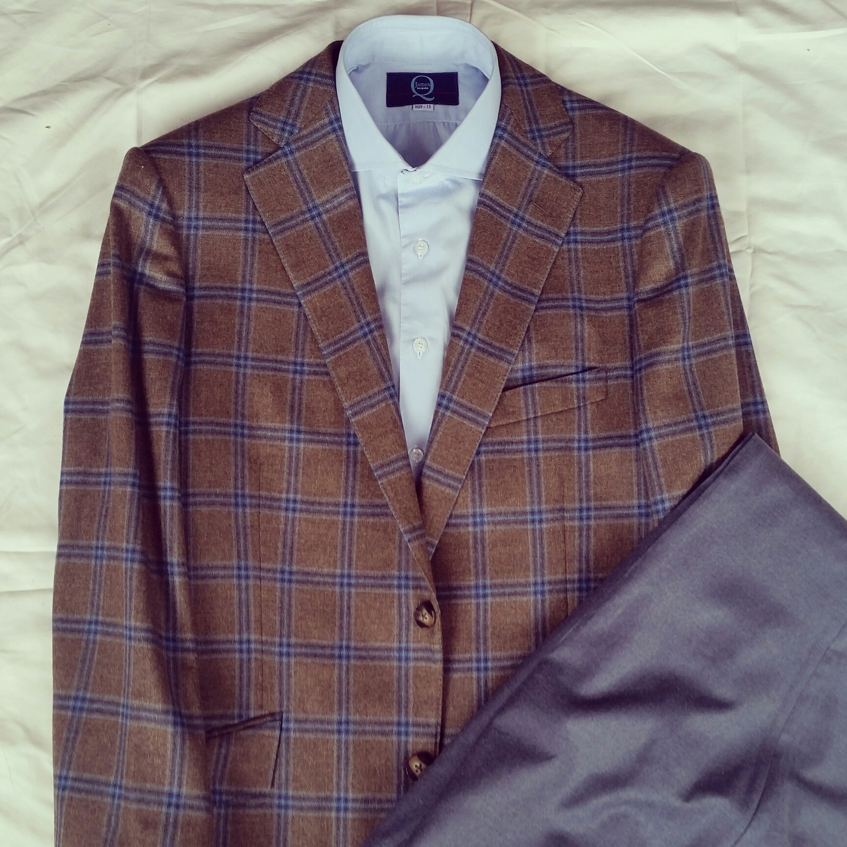 Loro Piana Tan with Light blue check wool jacket