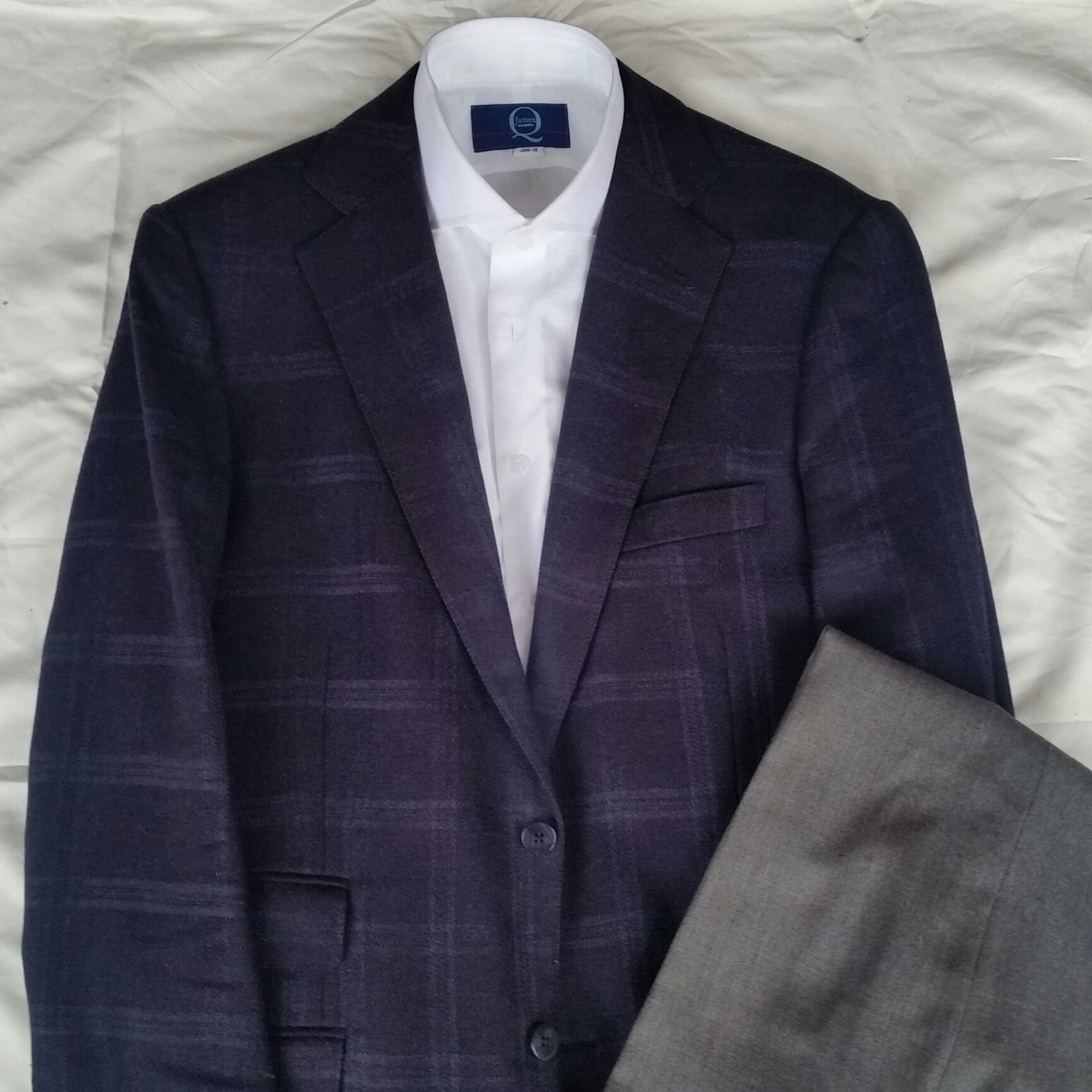 Navy with Light Grey check sports jacket. Dormeuil wool