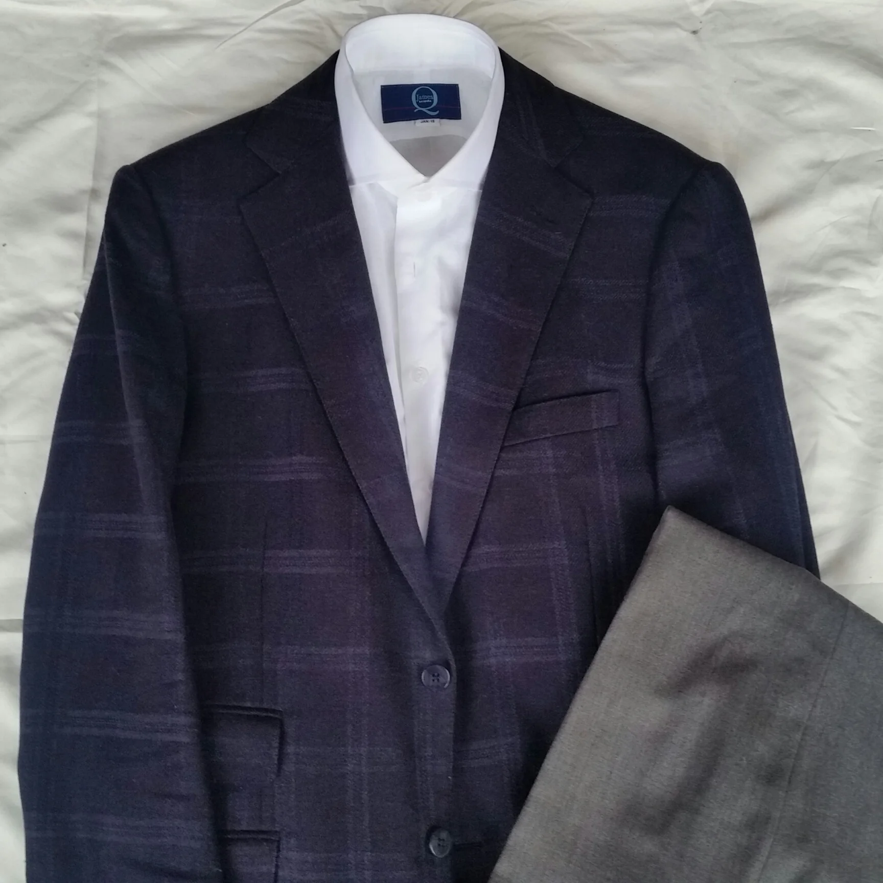Navy with Light Grey check sports jacket. Dormeuil wool