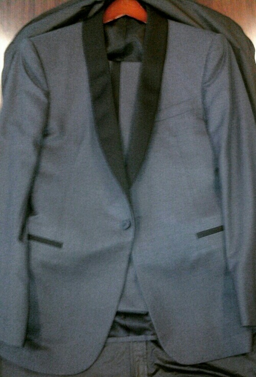 Medium Grey Tuxedo with black satin lapels & detailing