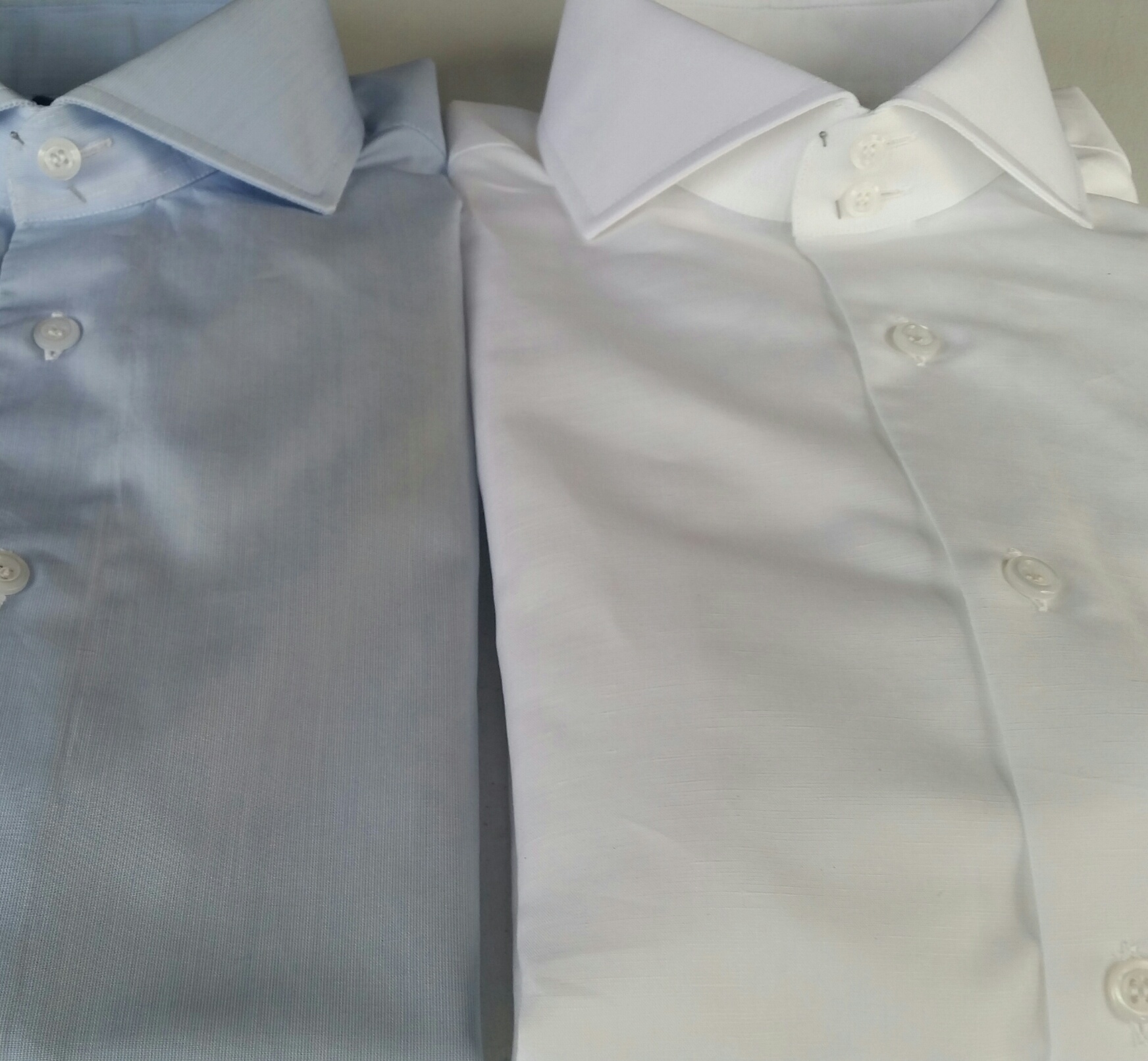Light blue hairline stripe and White linen & cotton blend dress shirts