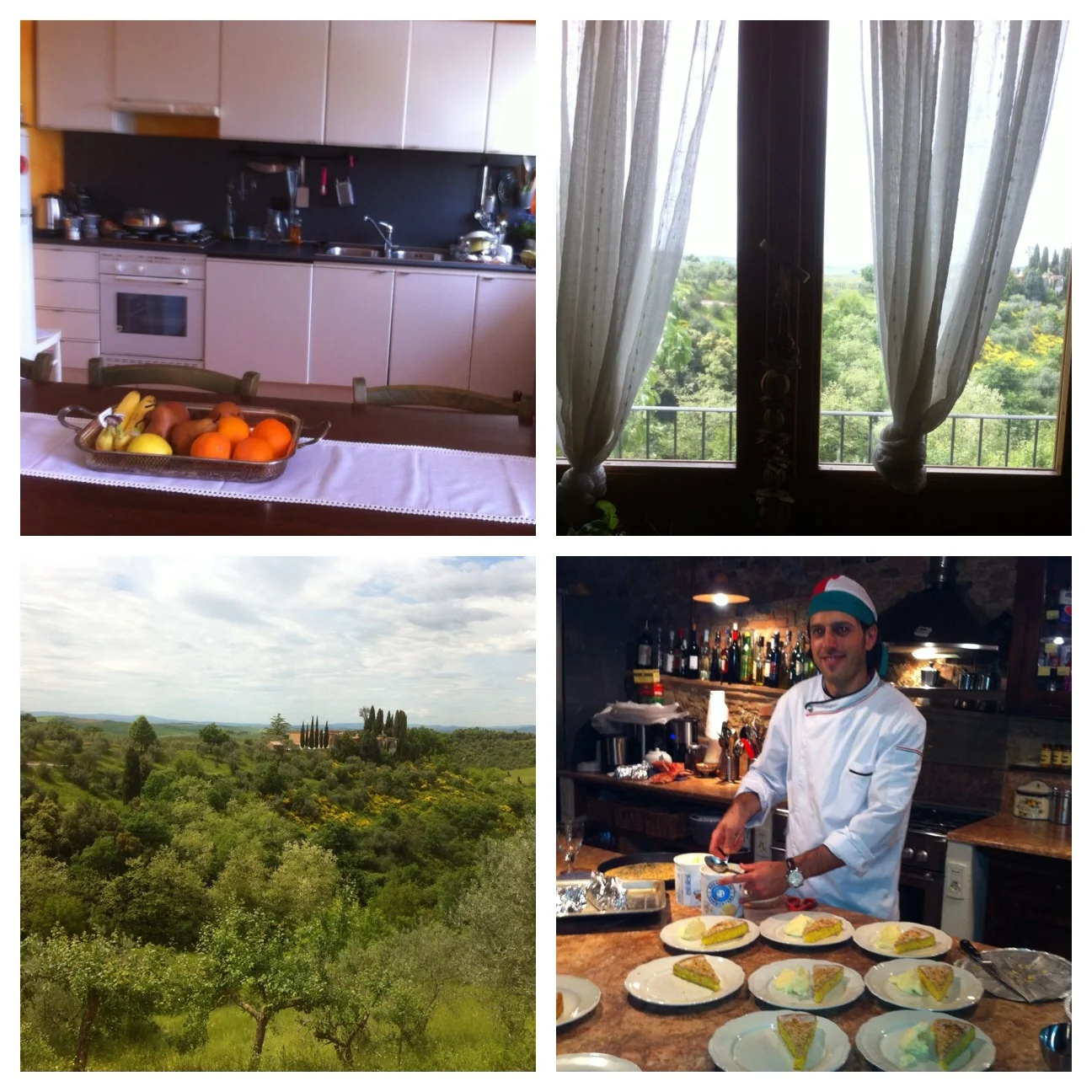 From top left: the kitchen, the views and Alessandro, the Tuscan chef. 