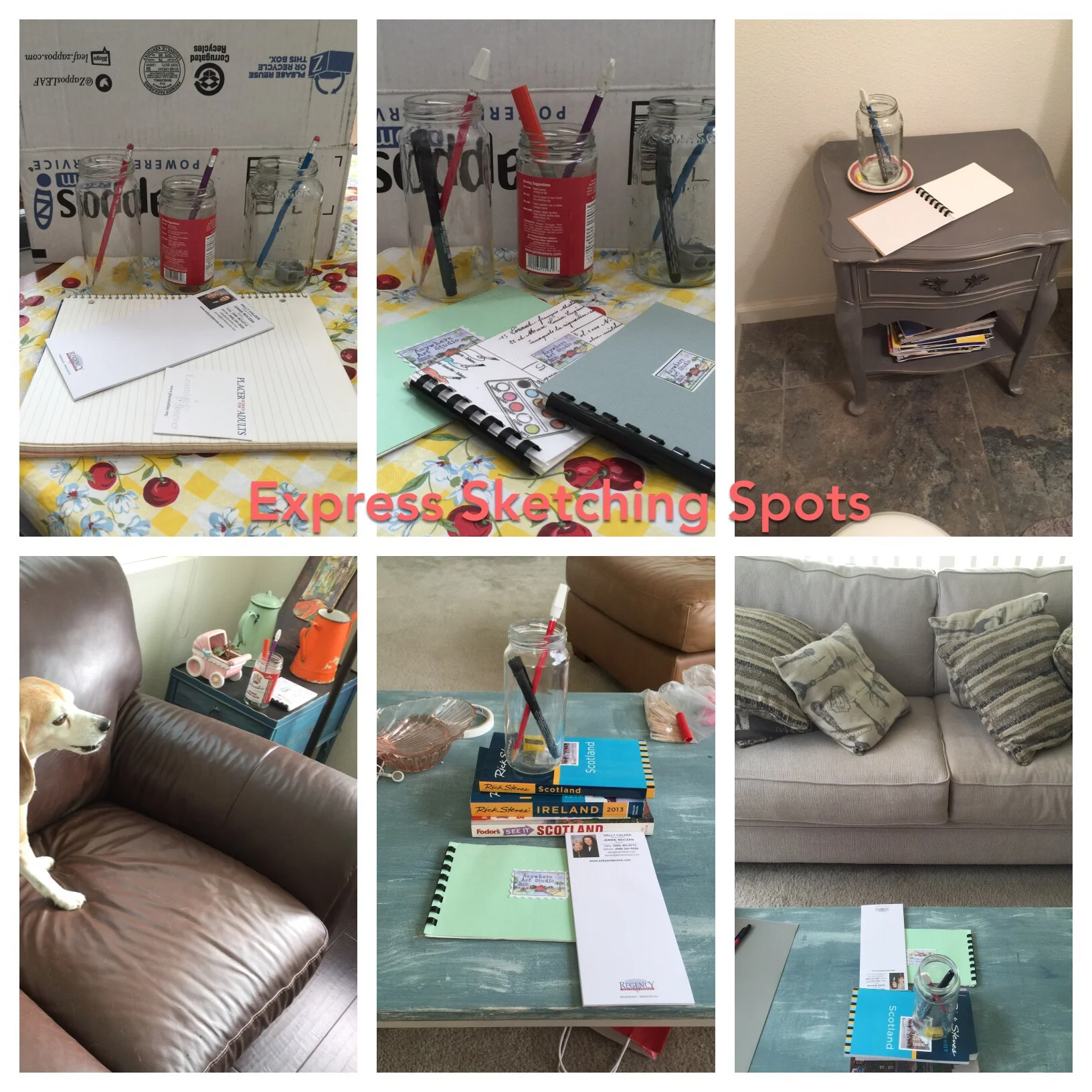 Place your drawing supplies in locations where you sit around your house.