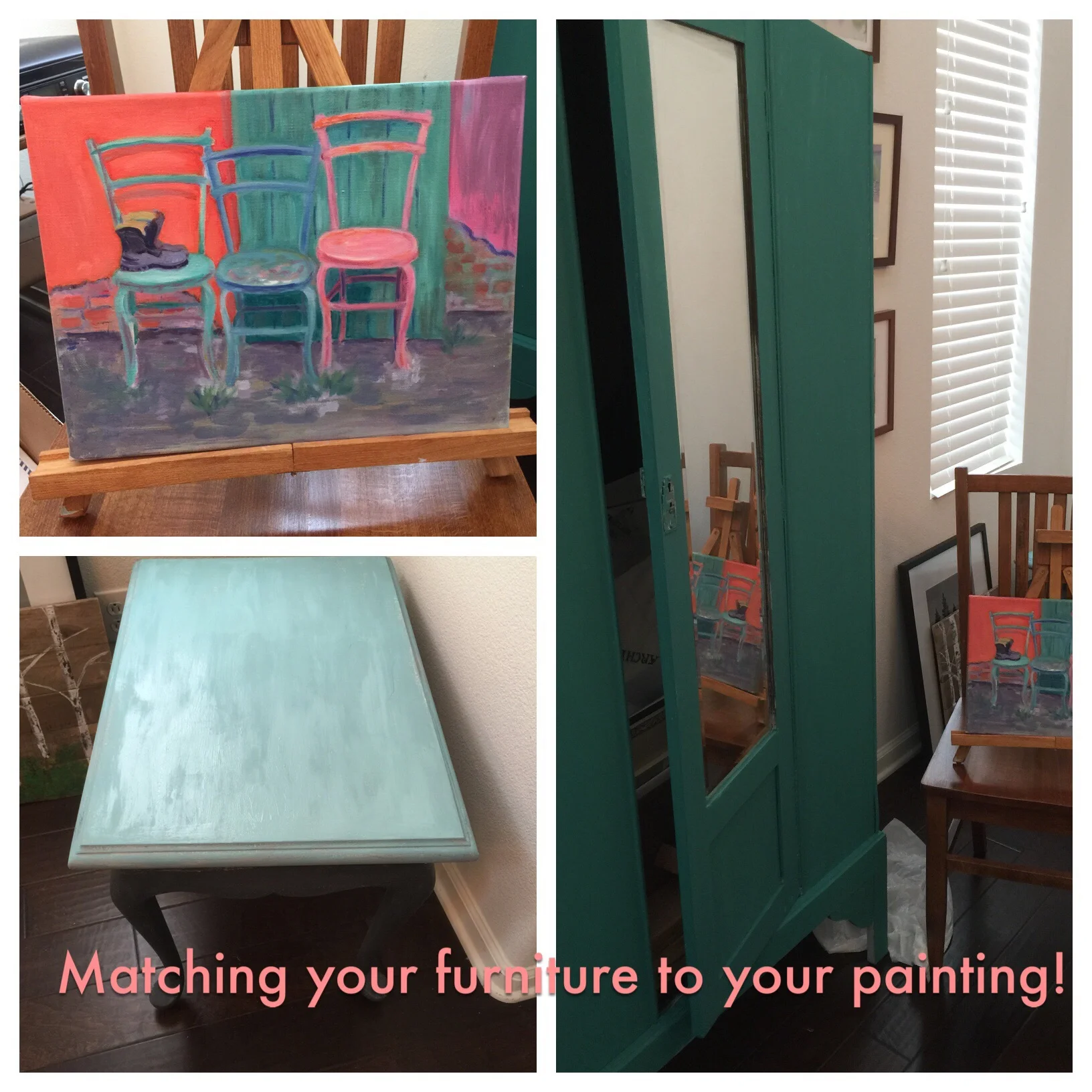 Top left, painting I am currently working on. It's painted with water soluble oil paints.*