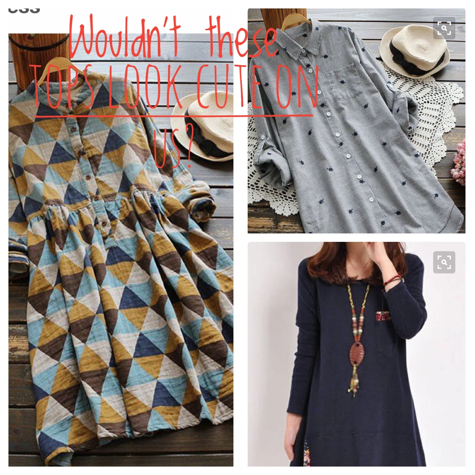 I know when everyone sees these examples of one size fits all dresses and tops that I found online, they might not consider my idea foolish.