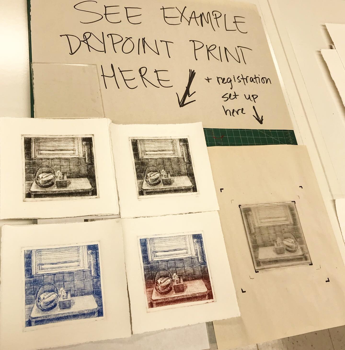 Being back in a real studio classroom (and back at my wonderful alma mater) is a huge boost to my mood, despite the double masking, constant sanitizing and the snowy roads... all worth it.  Drypoint prints from my demos this week! Stay safe and healt