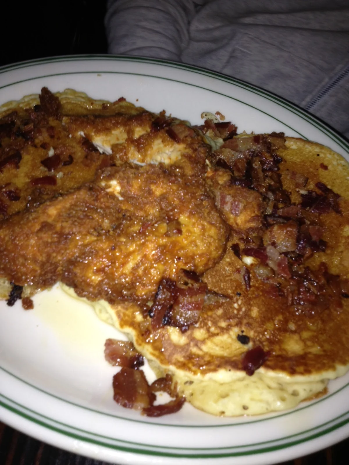 All these flash picture kind of make the food look gross because as mentioned before, the place actually is really dark. Looks like we had night vision on when we ate these pancakes. 