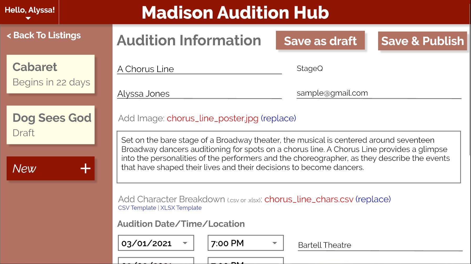 Audition Listing Submission