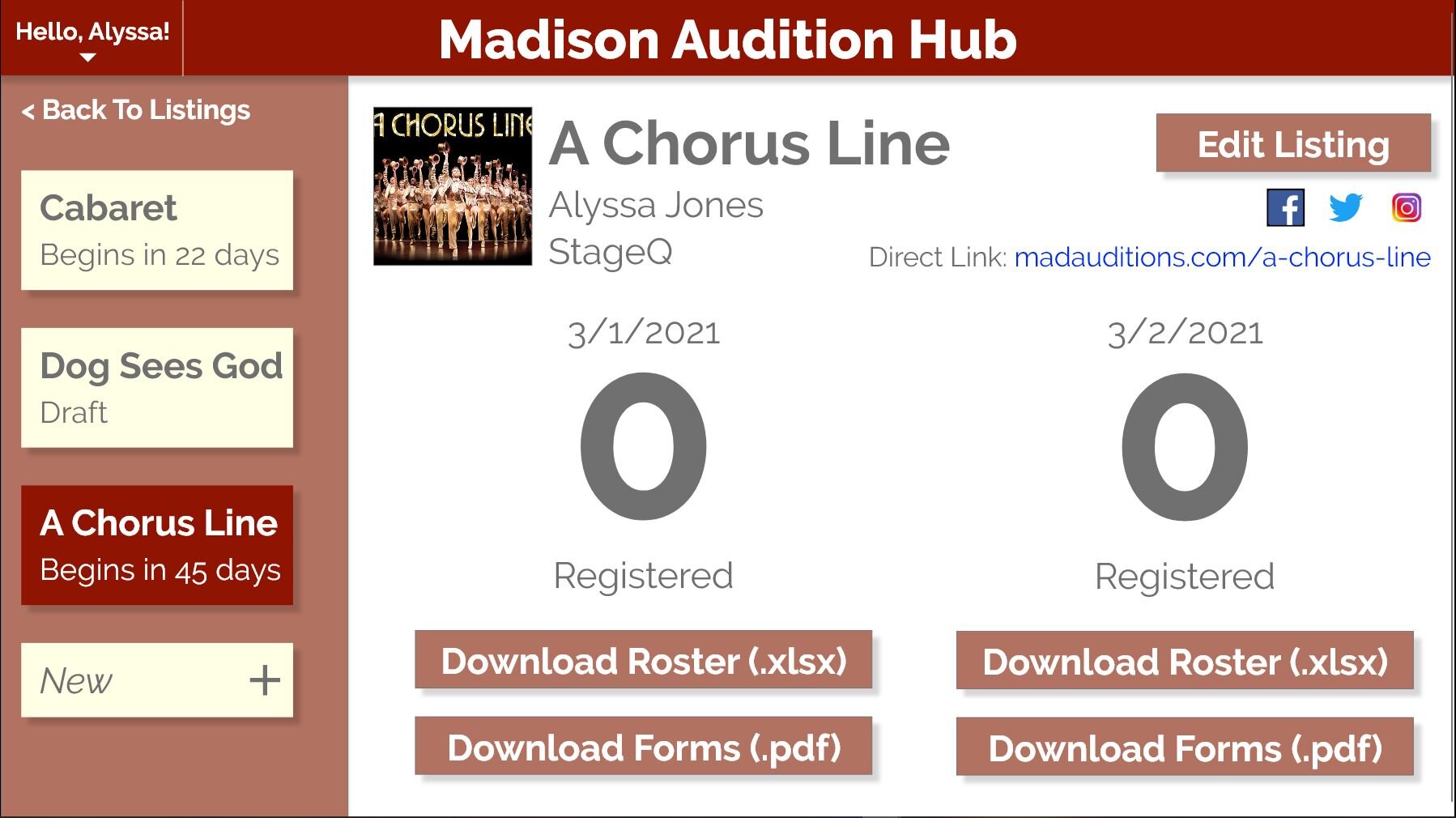 Audition Listing Dashboard