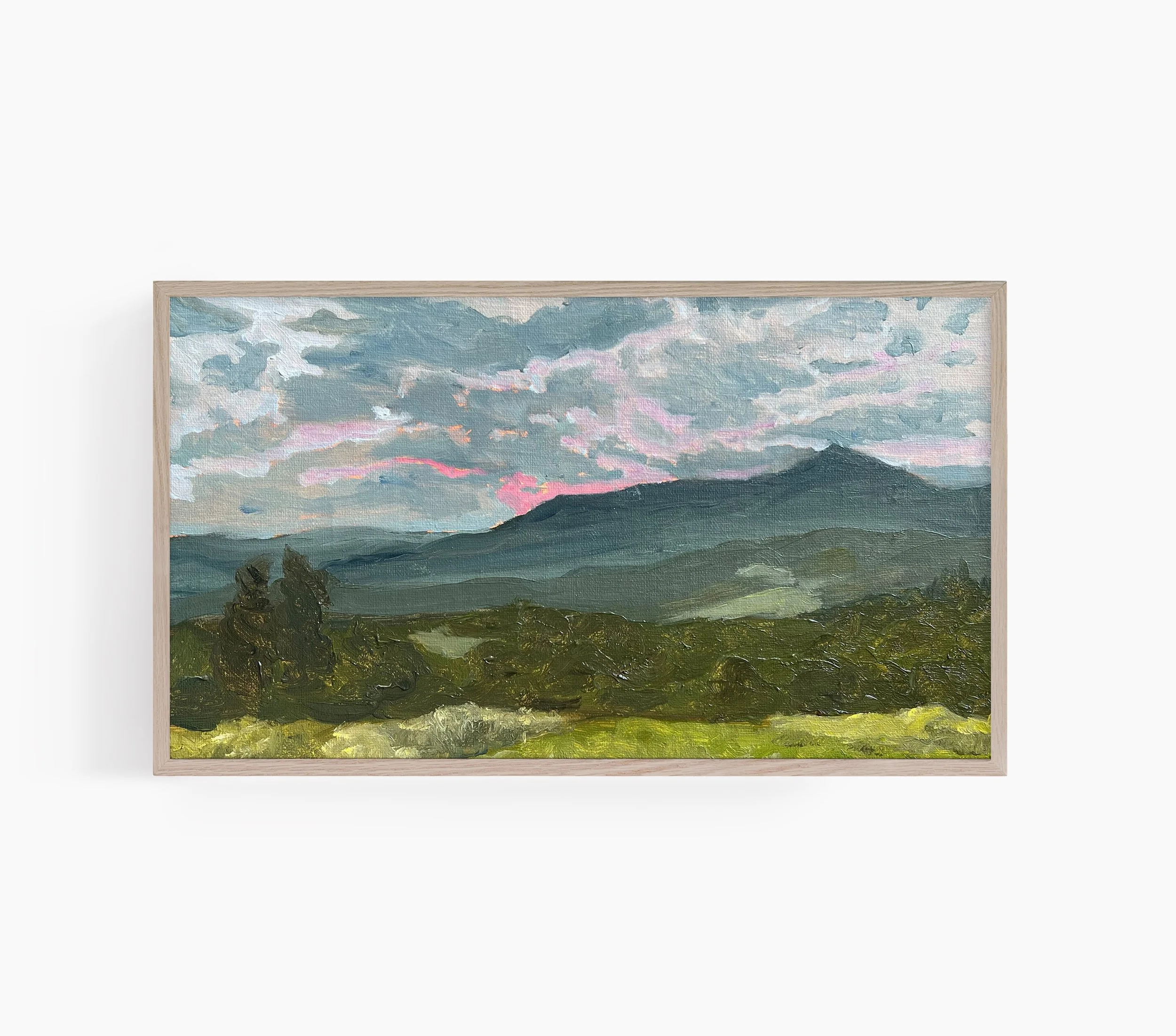 Oil painting digital edition of sunset over Stowe Vermont mountains, sized for Samsung Frame TV art mode