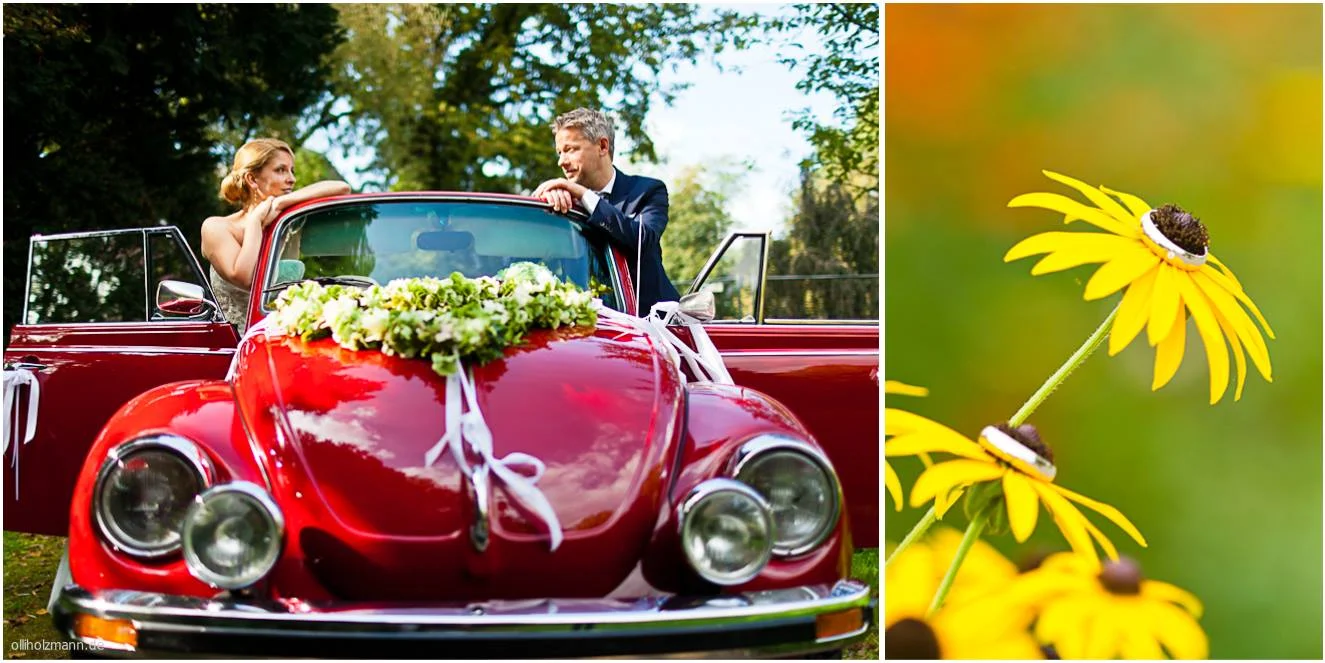 Eine Hochzeit mit Blumen und Käfer