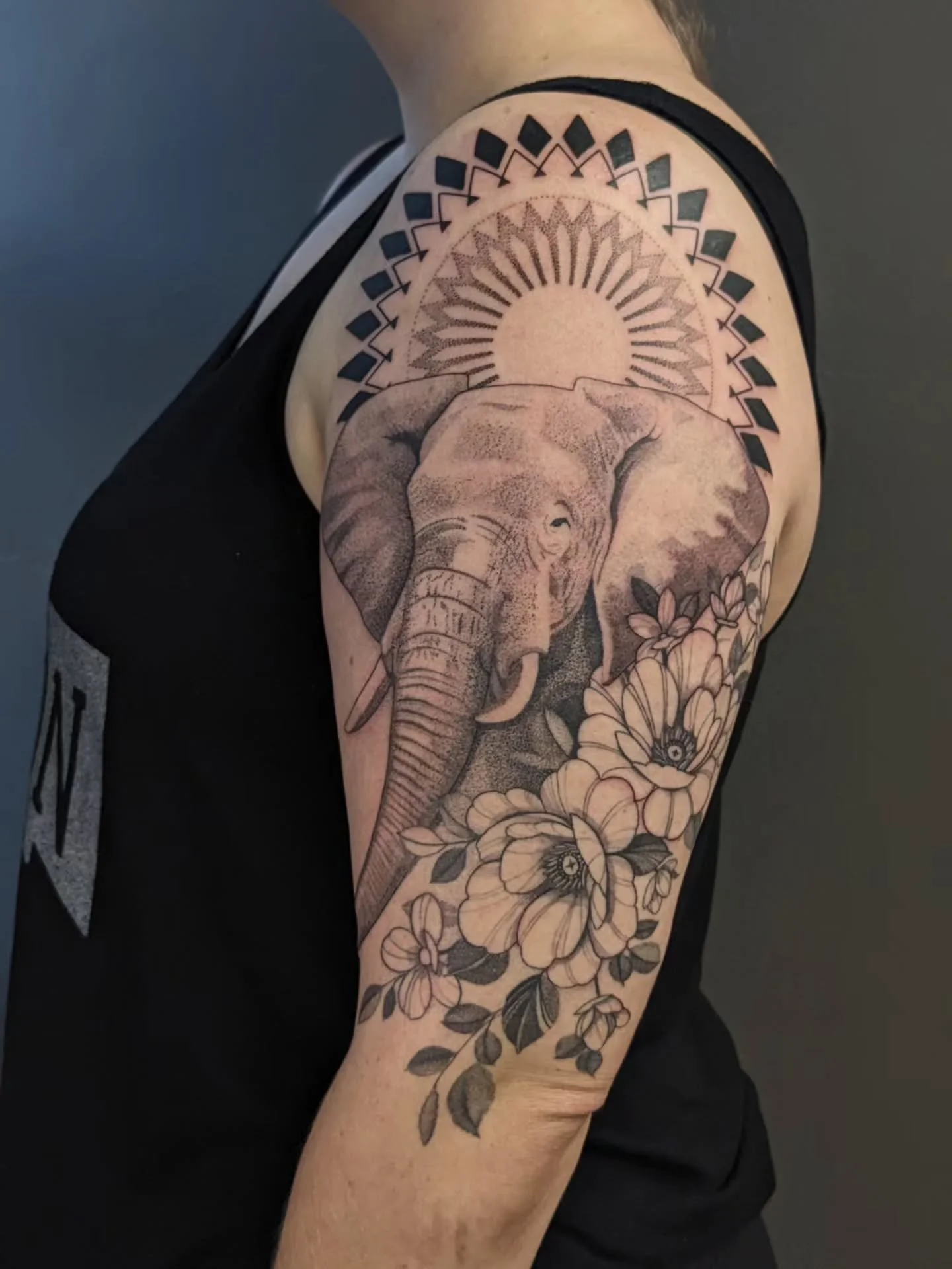 Finished up this upper arm panel for Magen, of a elephant x florals x mandala. Two sessions, about 8 hours total. 
.
#3rltattoos #elephanttattoos #floraltattoos #auburntattooartists #sacramentotattooartist