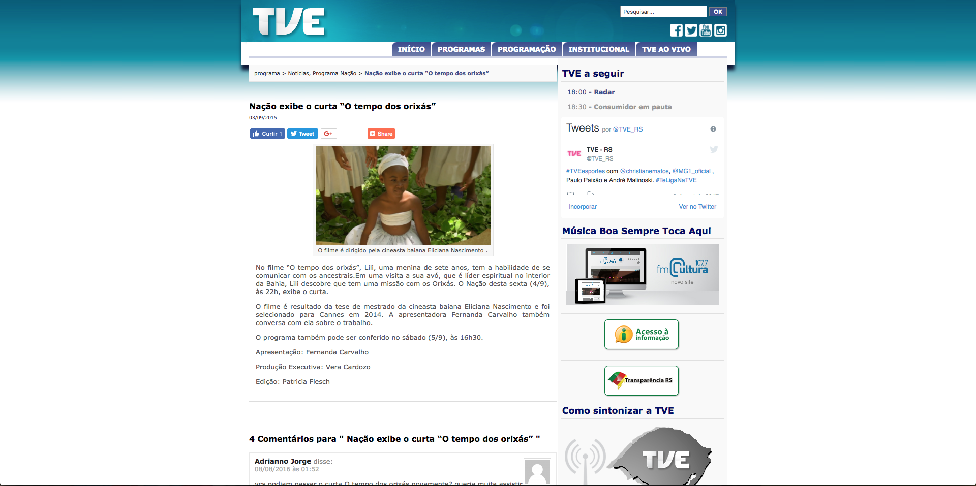 Source: TVE-Bahia , September 3rd, 2015
