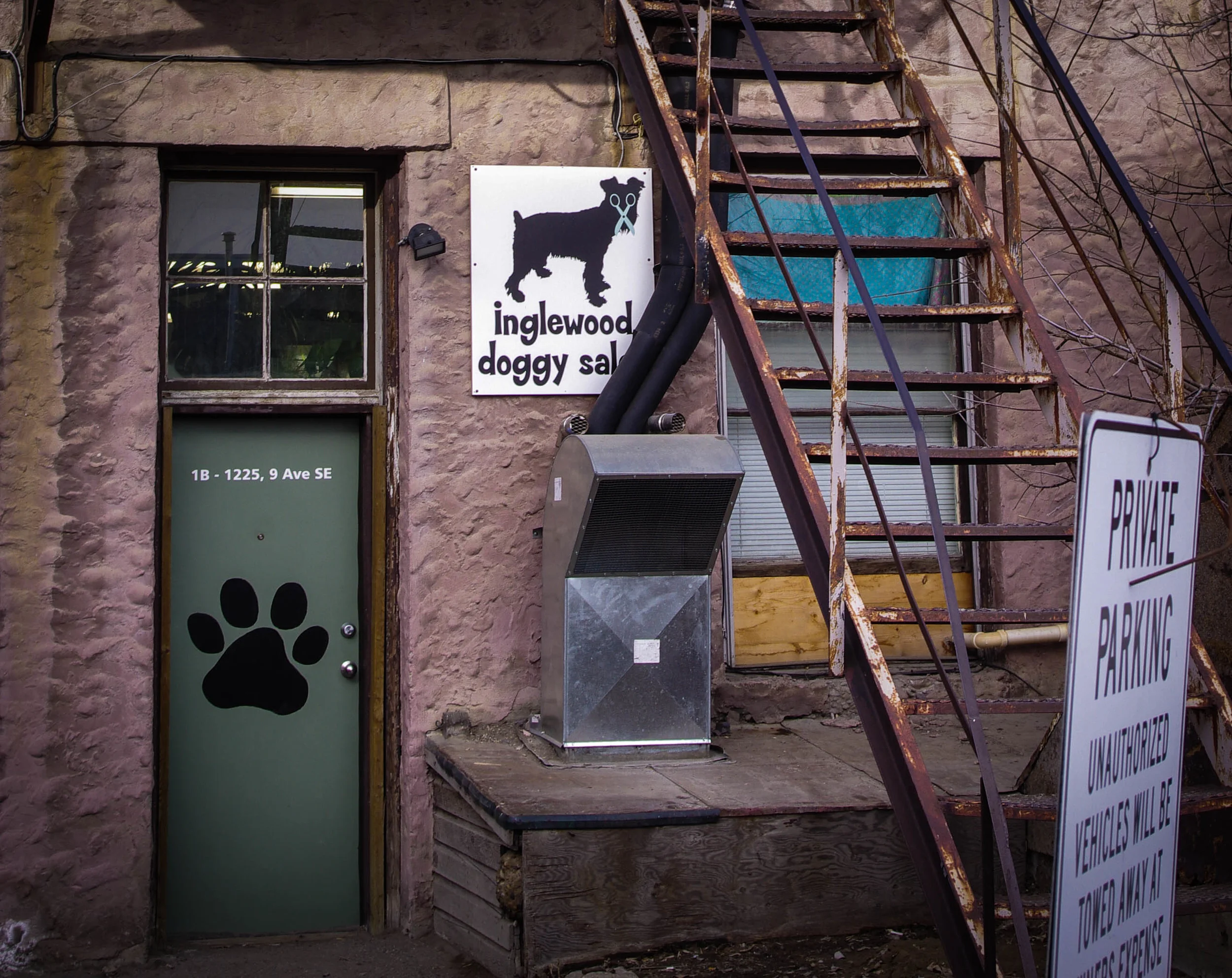 You will find the salon tucked away in the back lane on the south side of 9th Ave S.E. in Inglewood.