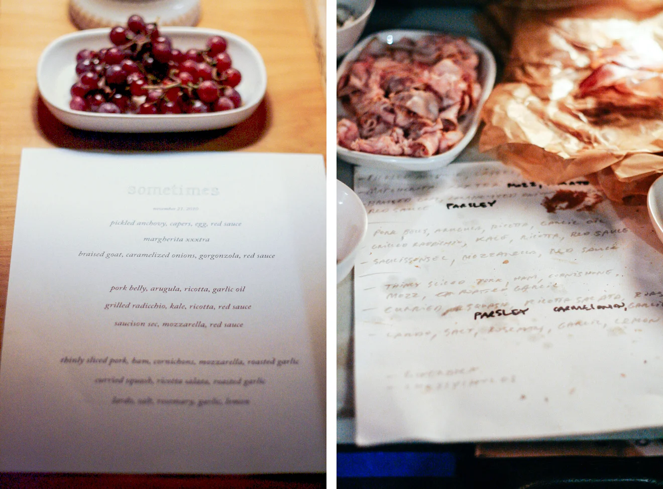 Front of House Menu / Back of House Menu