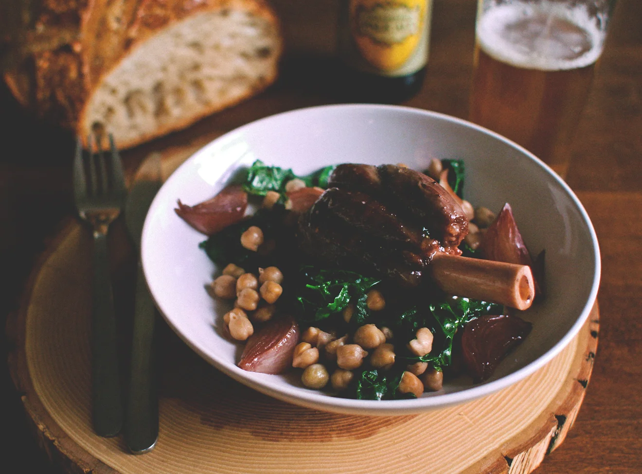 Lamb Shank, Shallots, and Chickpeas