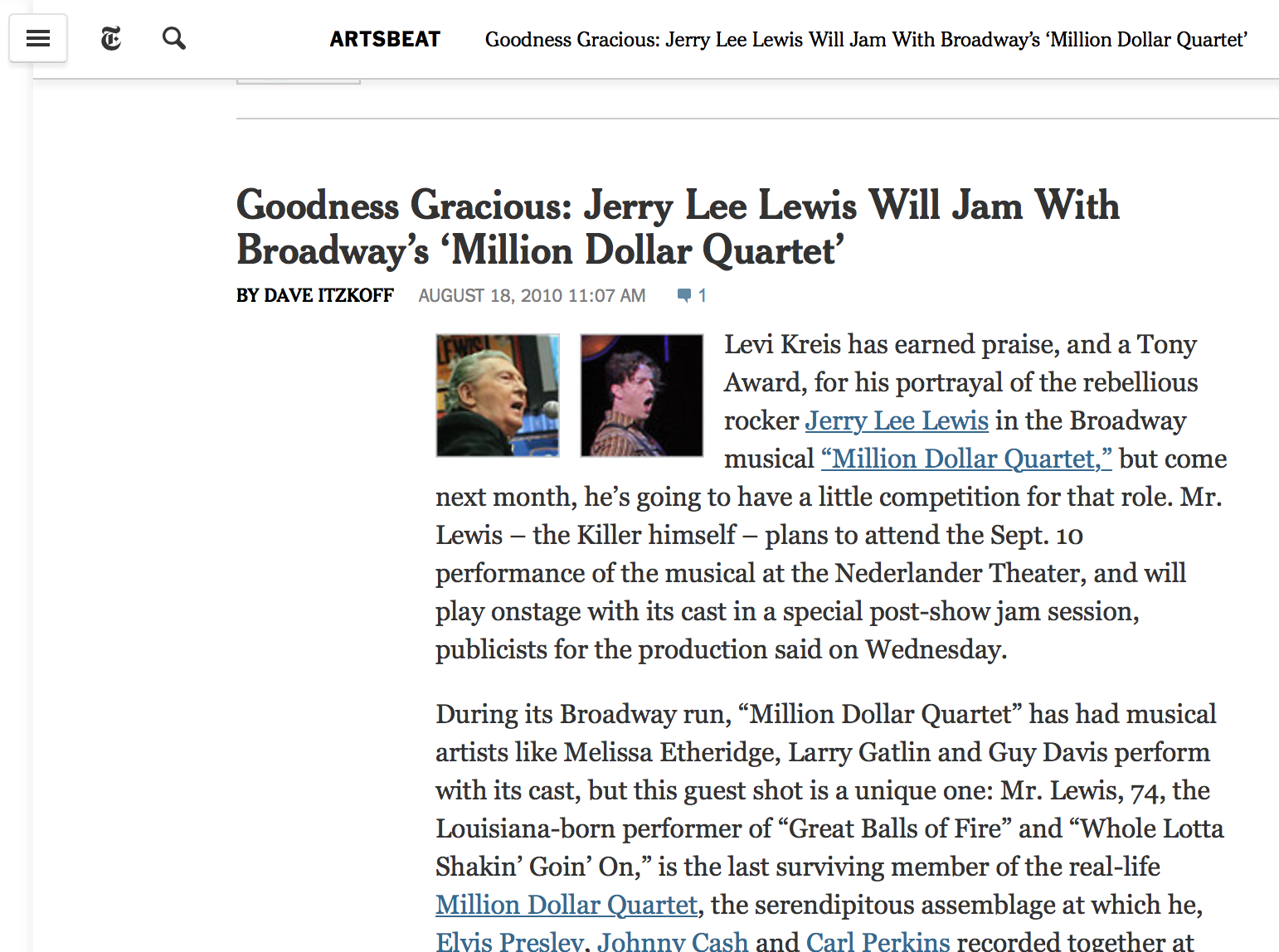 Levi Kreis in 'Million Dollar Quartet'