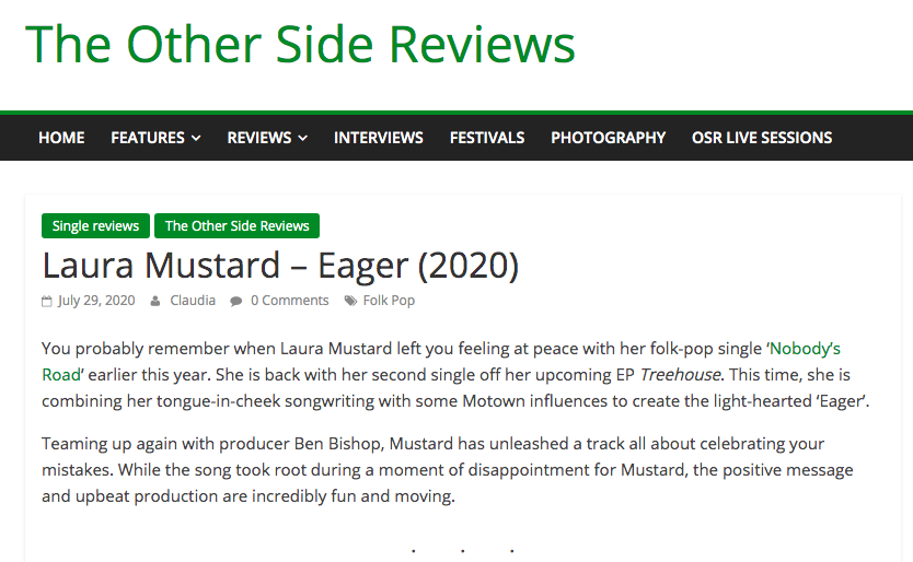 The Other Side Reviews - Laura Mustard "Eager" (2020)