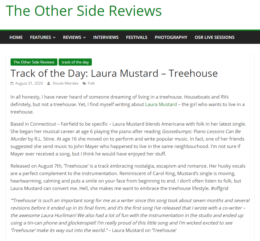 Track Of The Day:  Laura Mustard - Treehouse