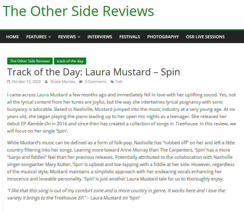 Track of the Day: Laura Mustard – Spin