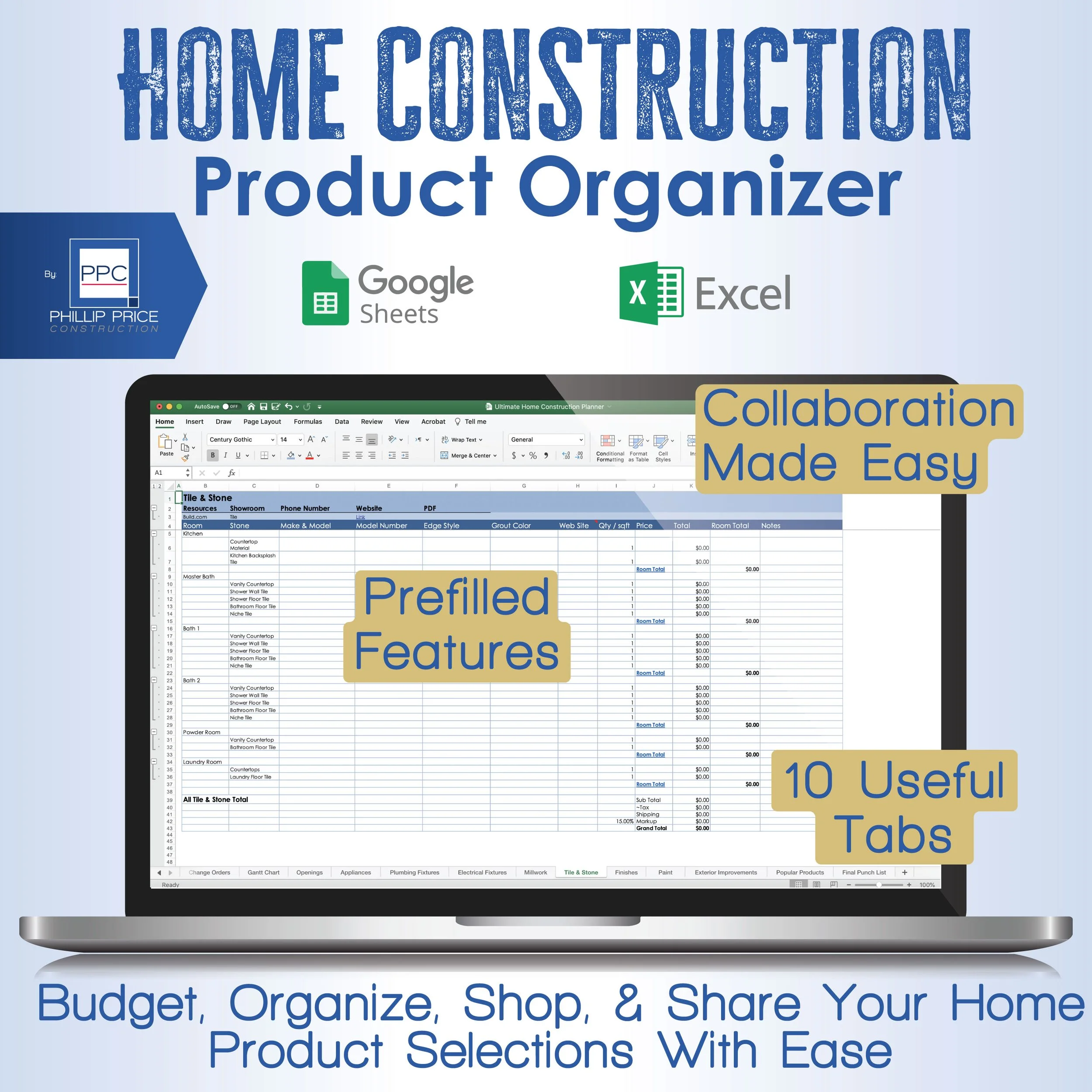 Home Construction Product Organizer