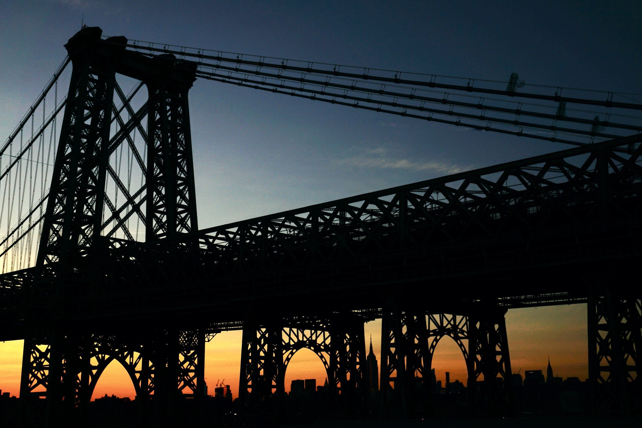 City silhouettes at The Williamsburg Bridge