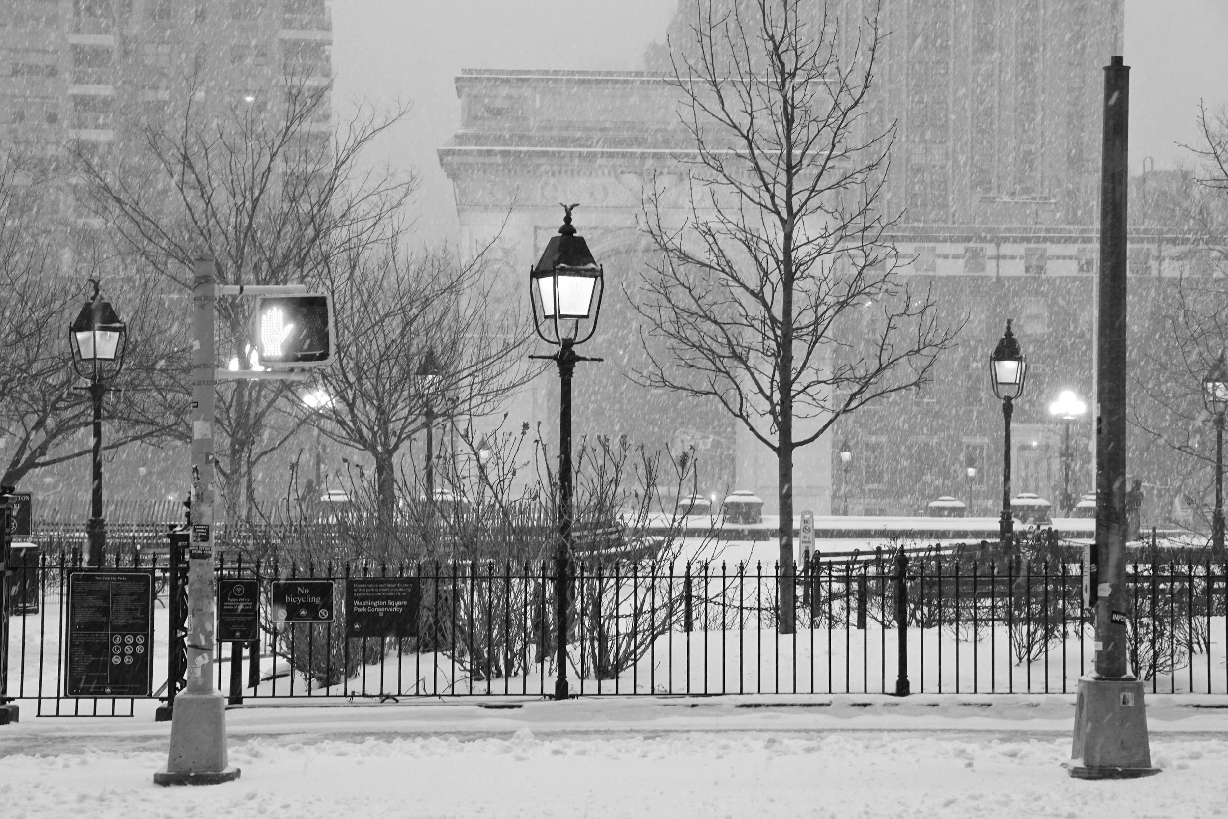 First Snow at Washington Square Park 