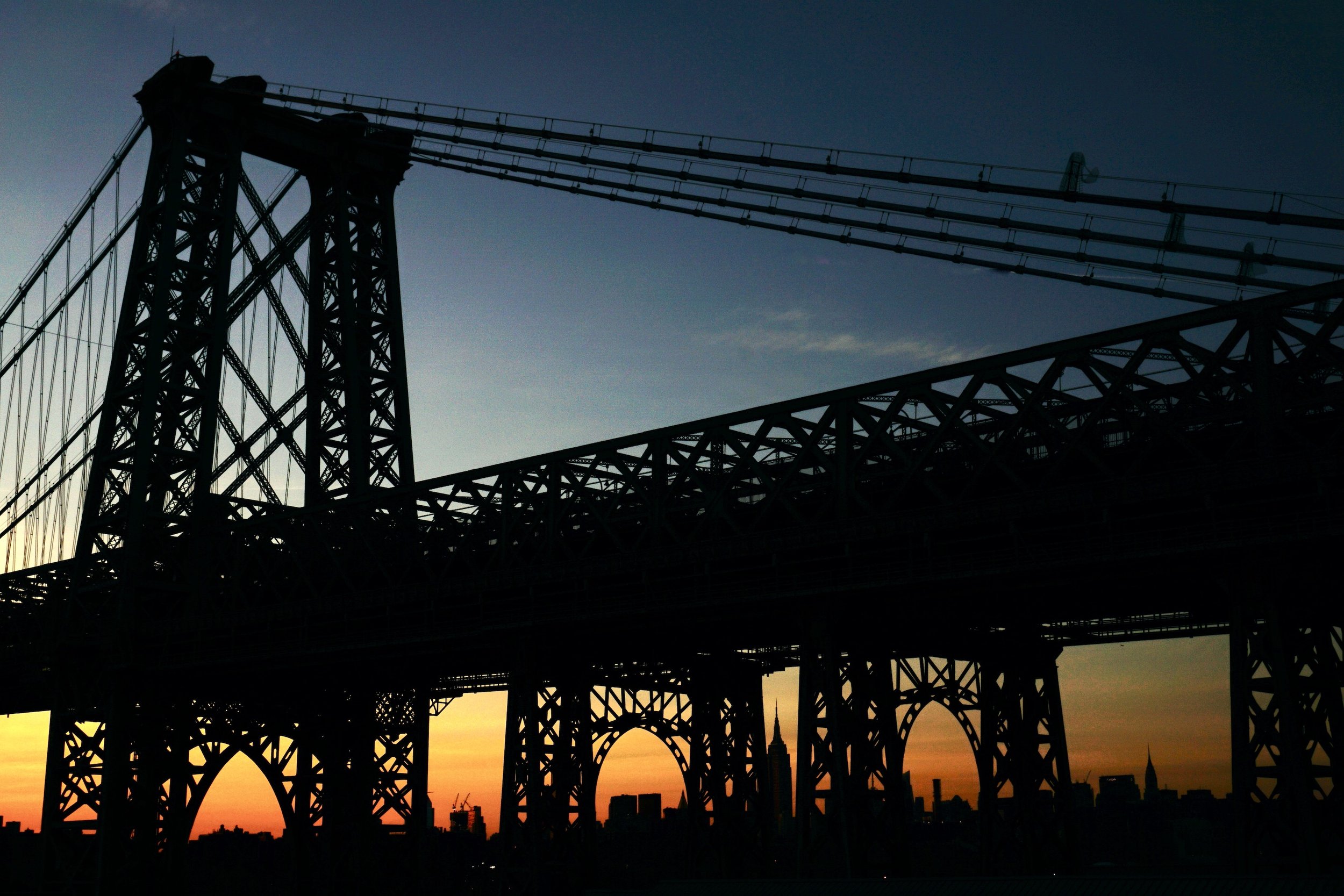 City silhouettes at The Williamsburg Bridge.JPG