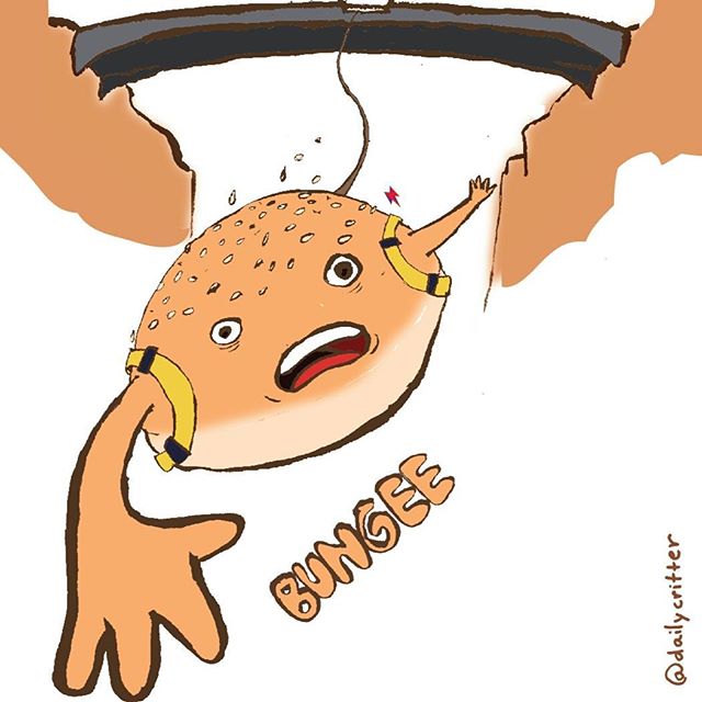 CowaBUNga!!! #bread #bun #bungee #thrill #wordplay #puns #dailycritter #daily #illustration #food