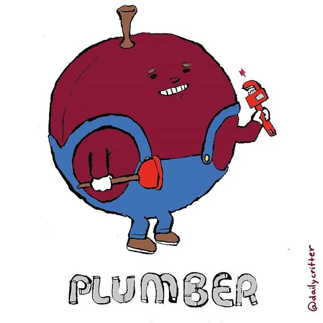 One of the recurring characters of the food porn industry. #plum #plumber #fruits #foodporn #wordplay #puns #dailycritter #daily #illustration #doodle