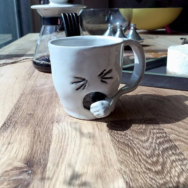 Coughee cup. #handmade #handdrip #clay #ceramics #cup #coffee #cough #coughcough #wordplay #puns #lmao #lol #funny #dailycritter
