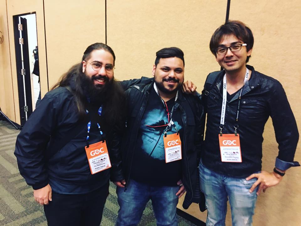 Eduardo Zolhof (compositor/audio designer Brasileiro), eu e o Shota Nakama (um dos compositores da trilha sonora do Final Final Fantasy XV, e sim, ele sabe da piada com o nome dele :)