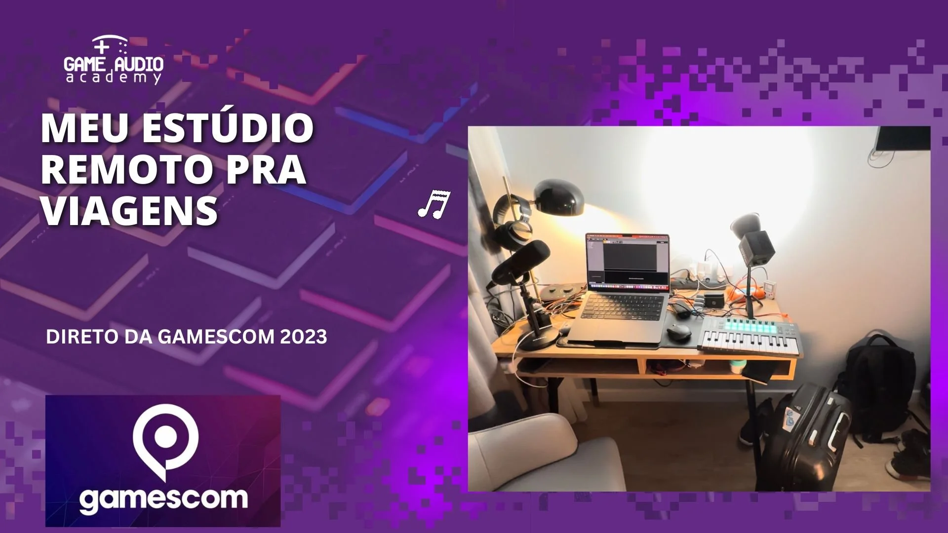 Setup de home estúdio remoto de compositor de trilhas sonoras pra games