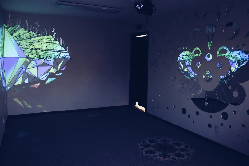 Pictured on the right: Lazer-cut mirror installation by Michelle Cardin Photo: Victoria Fong