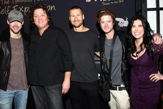   Actors Chord Overstreet, Dot-Marie Jones, Glen Powell, Director of Consumer Marketing for Pilot Pen Ariann Langsam and guest attend the Pilot Pen and GBK Luxury Lounge honoring Golden Globe nominees and presenters held at the W Hollywood on January