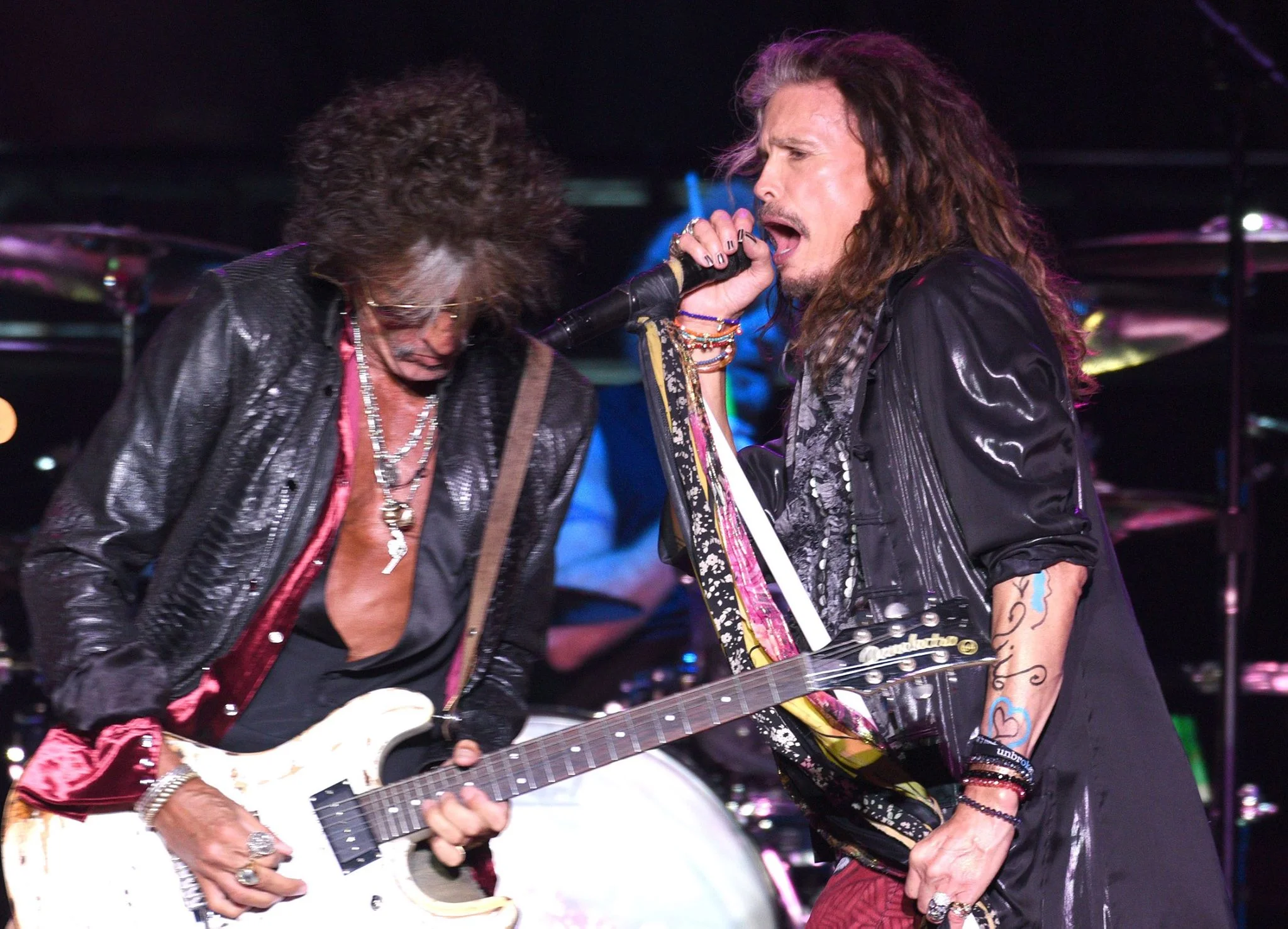 Joe Perry and Steven Tyler of Aerosmith perform on the Sunset Cliffs stage during the 2016 KAABOO Del Mar at the Del Mar Racetrack on September 17, 2016 in Del Mar, California. (Photo by C Flanigan/WireImage for Kaaboo Del Mar via imageSPACE)