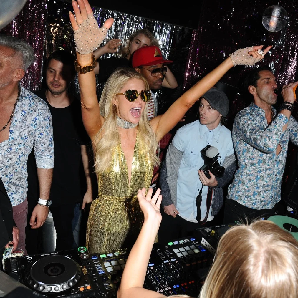 Paris Hilton DJs + Celebrates Single Release Party at Nightingale in LA During Dean May's Studio 54 Birthday Party