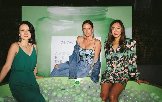 Catt Sadler enjoys the ball bit with Co-Founders of Glow Recipe, Sarah Lee and Christine Chang. Photo Credit: Maxwell Poth