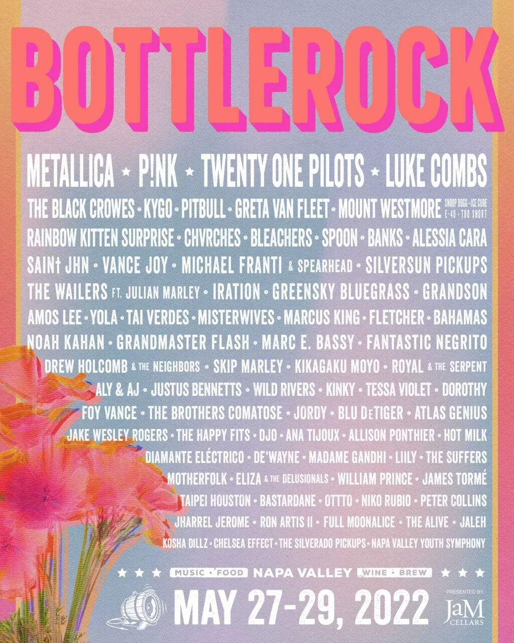 Metallica, P!nk, Twenty One Pilots, and Luke Combs Headline BottleRock Napa  2022